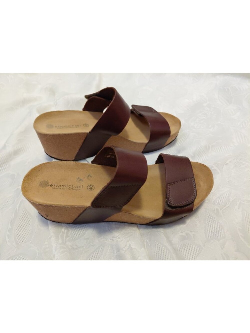 Eric Michael Liat Platform Cork Wedge Leather Strap Sandal Brown US 9 EU 40 - Picture 8 of 10